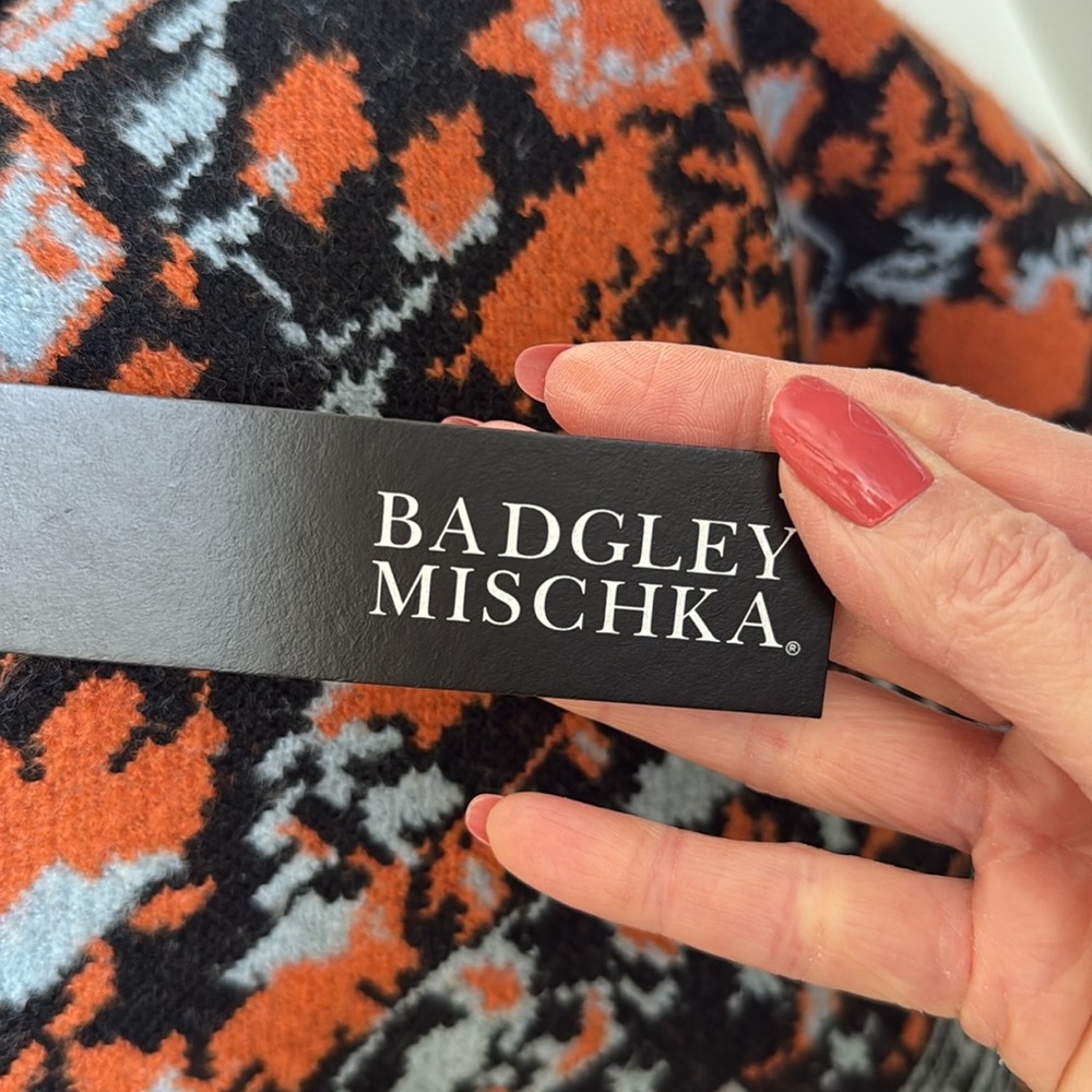 New Badgley Mischka Orange, Black and blue sweater Coat. Size M. - Picture 4 of 16
